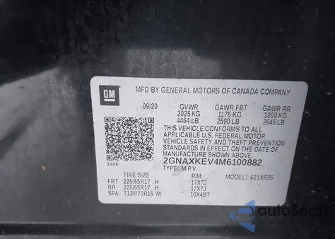 2021 Chevrolet Equinox Fwd Lt from USA, damaged, VIN 2GNAXKEV4M6100882